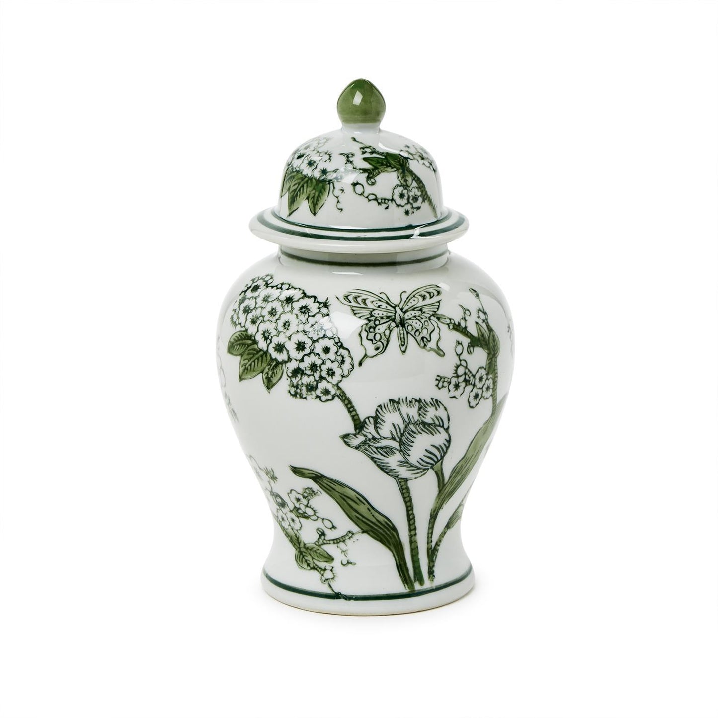 8" Primrose & Lotus Chinoiserie Jar w/ Lid