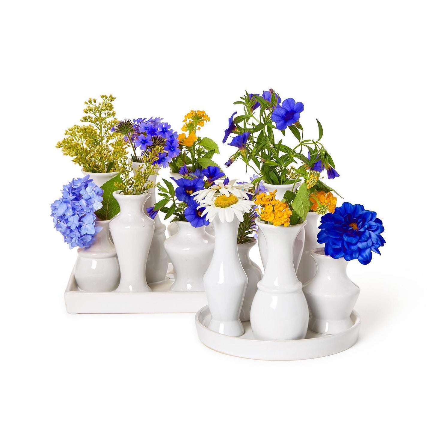 White Glaze Multi Vase with 6 Sections on Platform