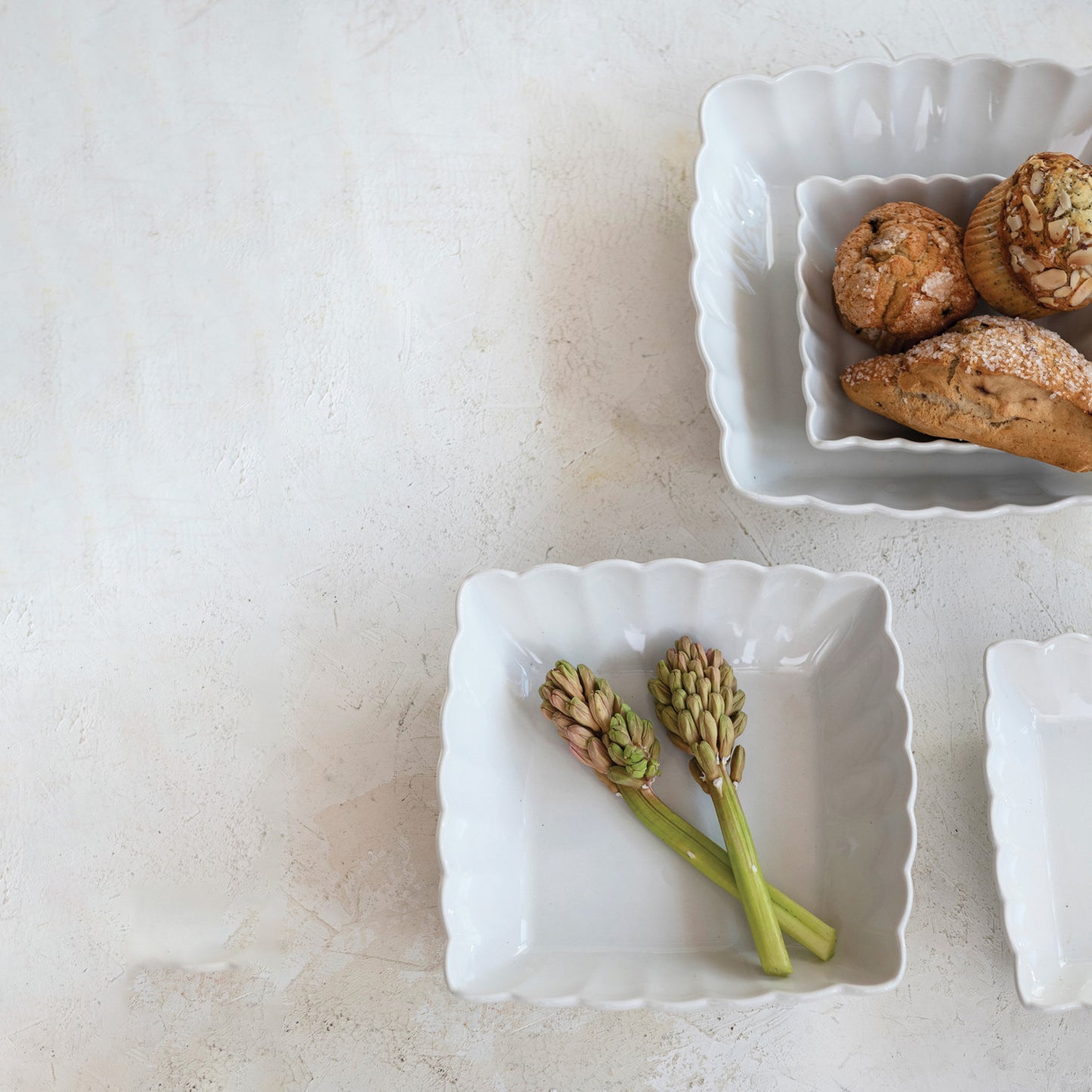 Square Stoneware Bowl w/ Scalloped Edged