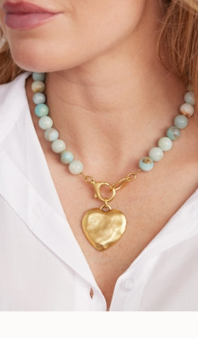 Rachel Heart Stone Necklace - Amazonite
