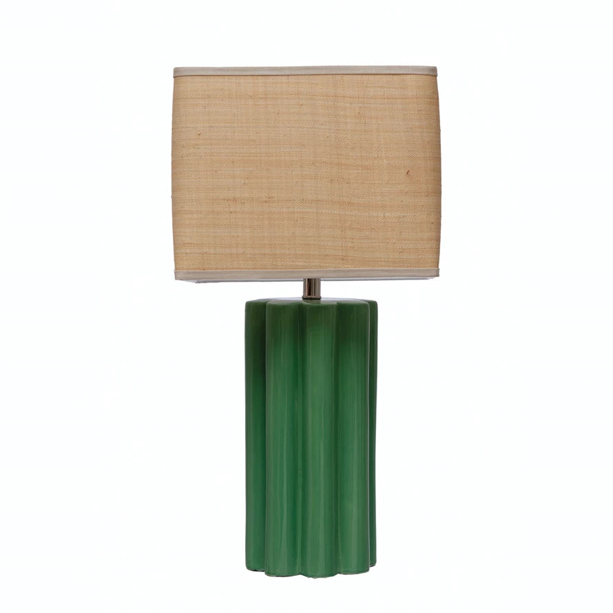 Stoneware Fluted Table Lamp with Raffia Shade