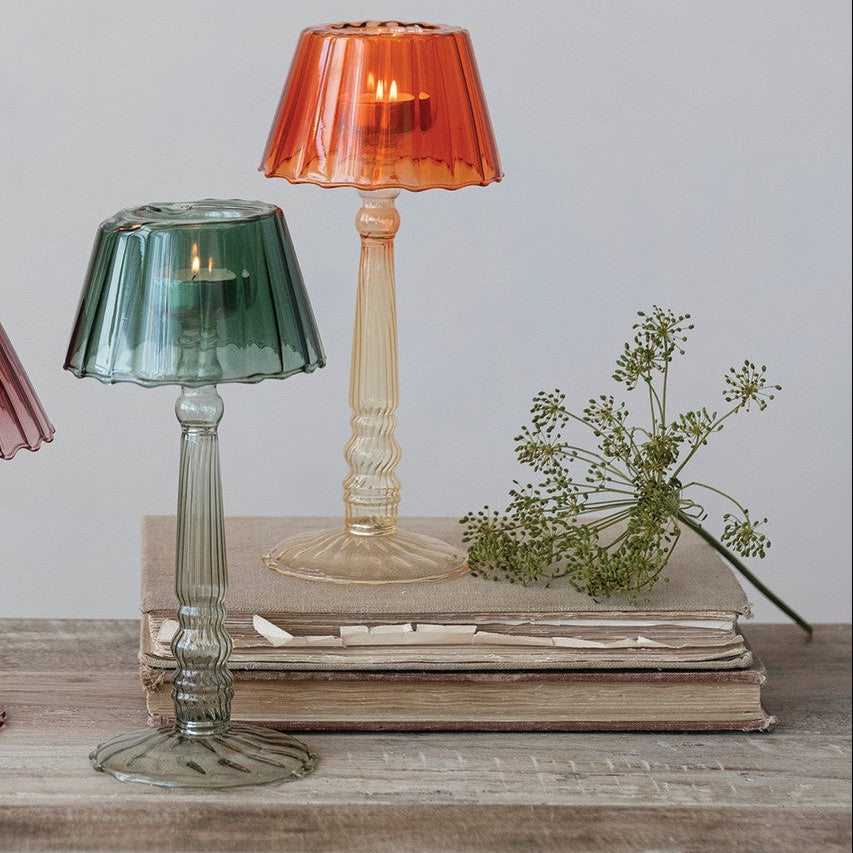 Glass Ribbed Table Light Tealight Holder