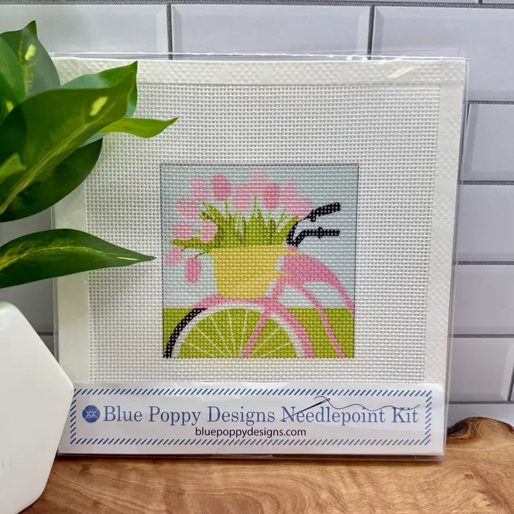 Bicycle w/ Pink Flowers Needlepoint Kit