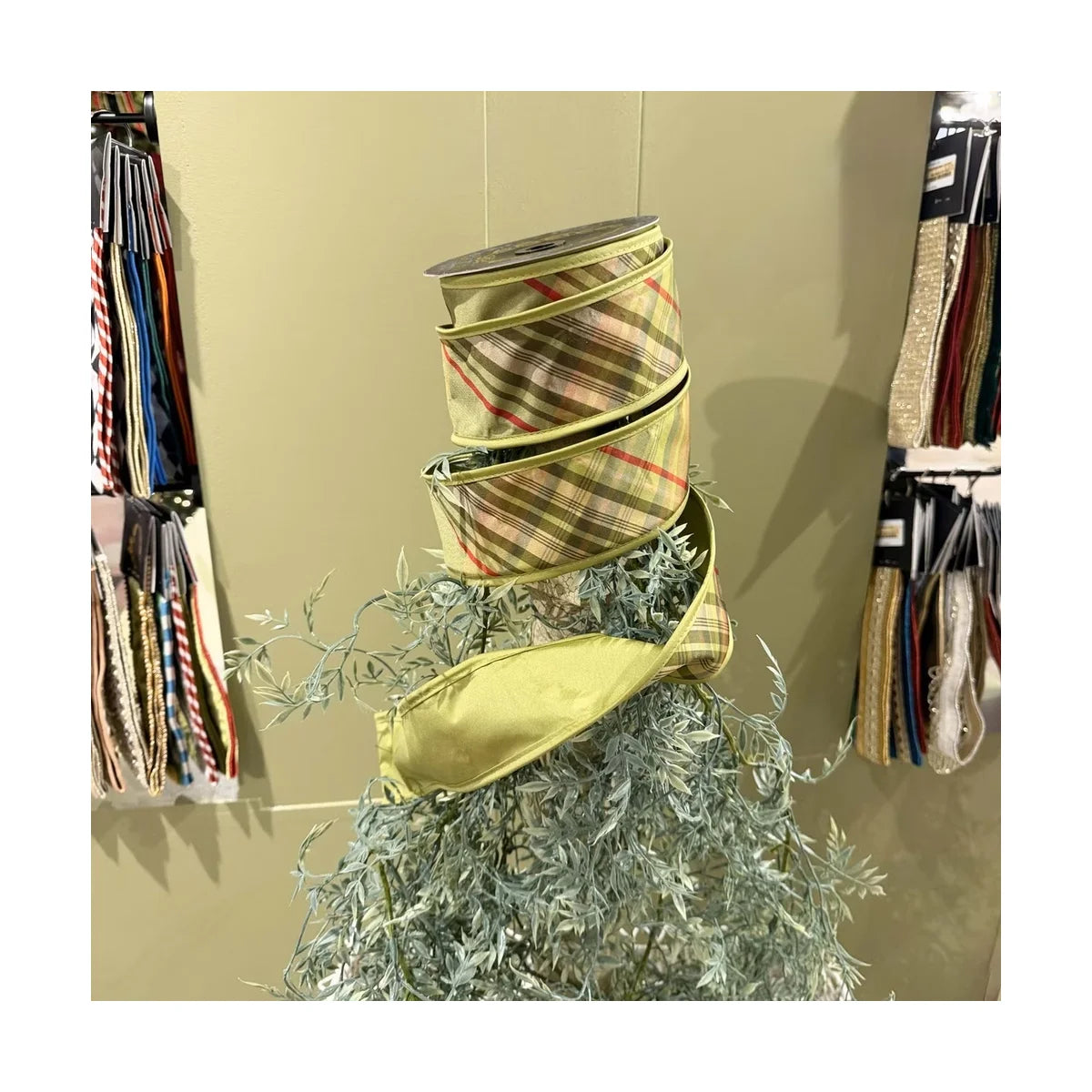 JME 2.5" Green Taffeta Plaid Ribbon