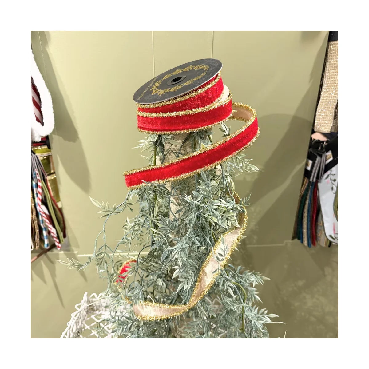 JME 1" Velvet Metallic Dupion Fused Tinsel Edge Ribbon