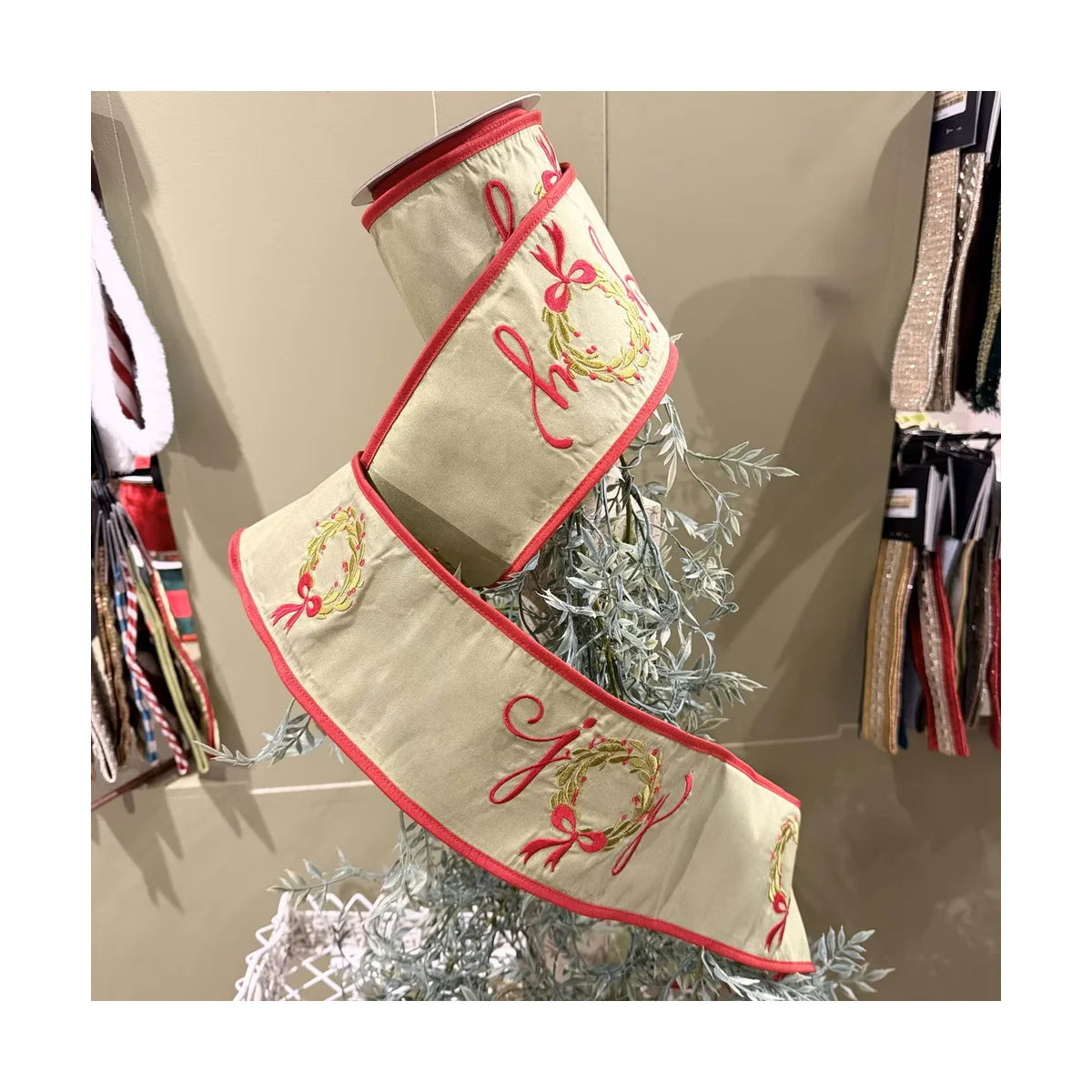 JME 4" Embellished Joy Wreath Taffeta Ribbon
