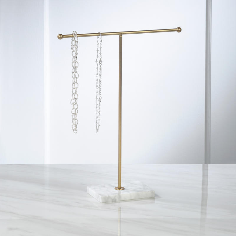 Metal Jewelry T-Bar w/ Marble Base