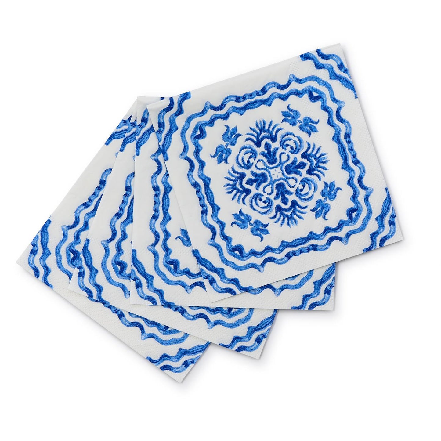 Blue Tile Block Print Cocktail Napkins