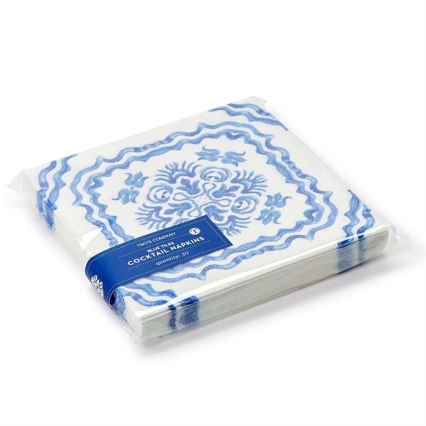 Blue Tile Block Print Cocktail Napkins