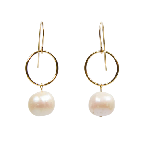 EmilyAnne Pearl & Gold Circle Earrings