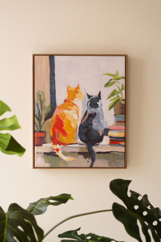 Framed Two Cats Painting