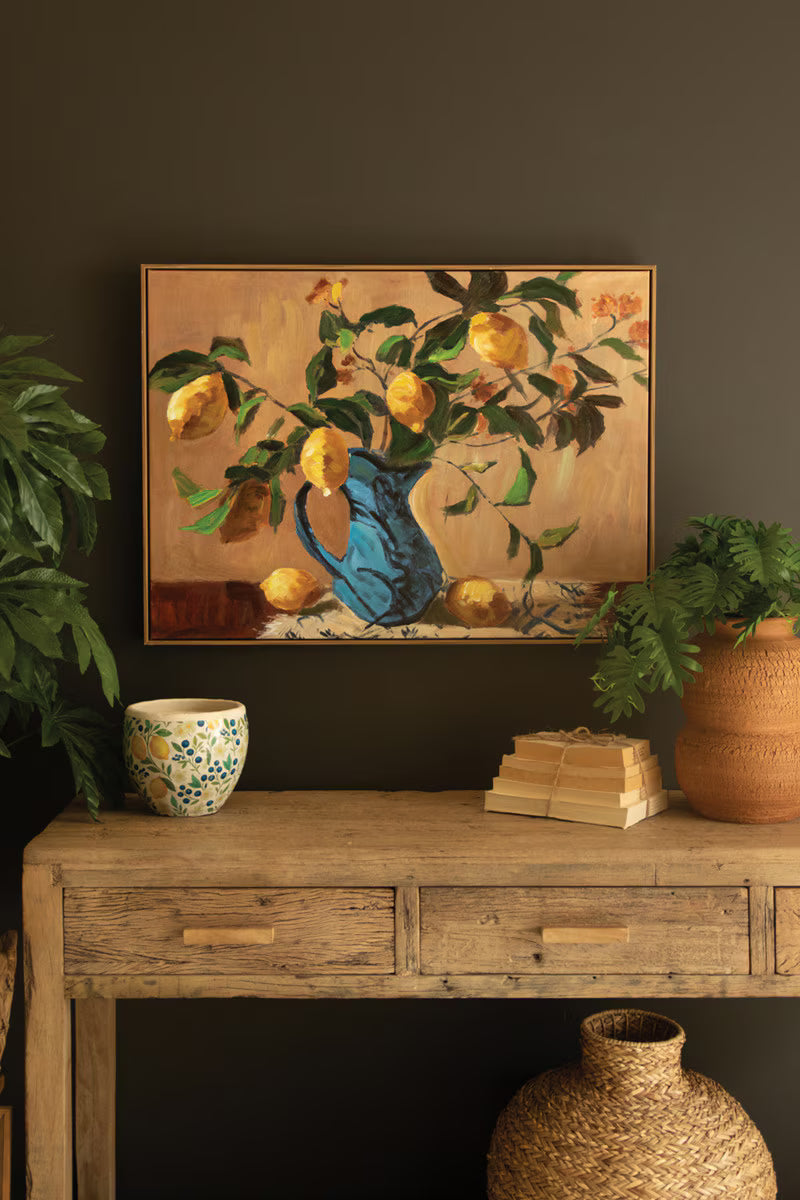 Framed Lemon Branches in a Blue Vase Painting
