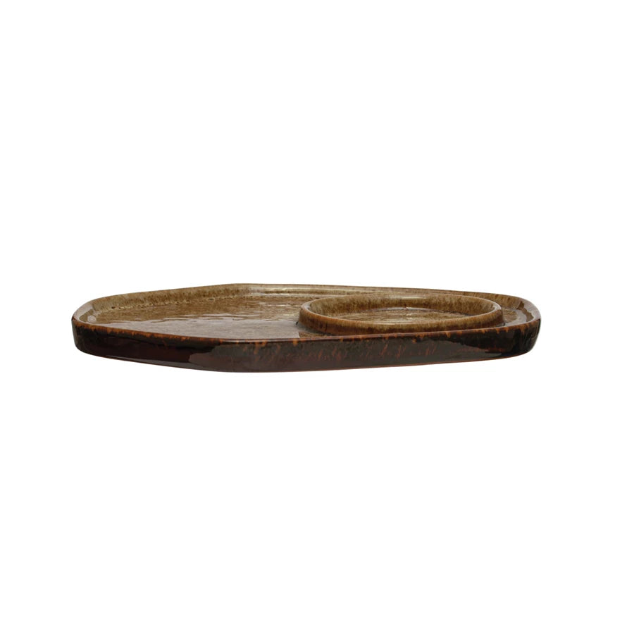 Stoneware Pillar Holder w/ Tray