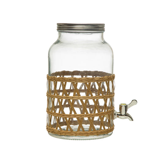 Glass Beverage Dispenser w/ Woven Sleeve