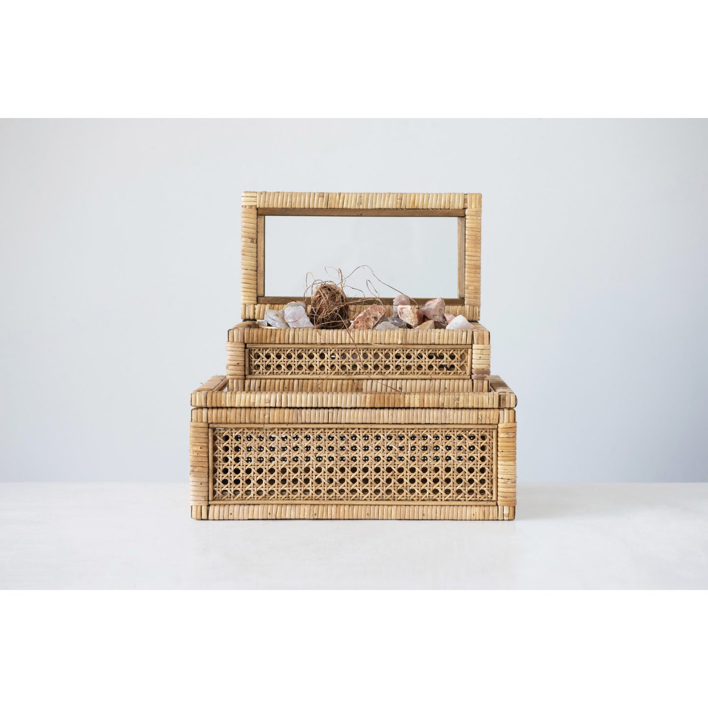 Rattan Display Box w/ Glass Lid