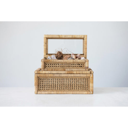Rattan Display Box w/ Glass Lid