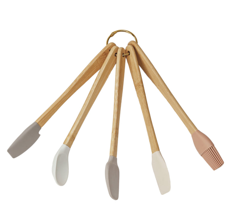 Silicone & Beech Kitchen Utensils S/5