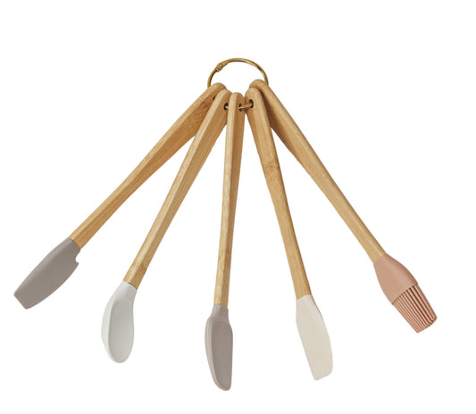 Silicone & Beech Kitchen Utensils S/5