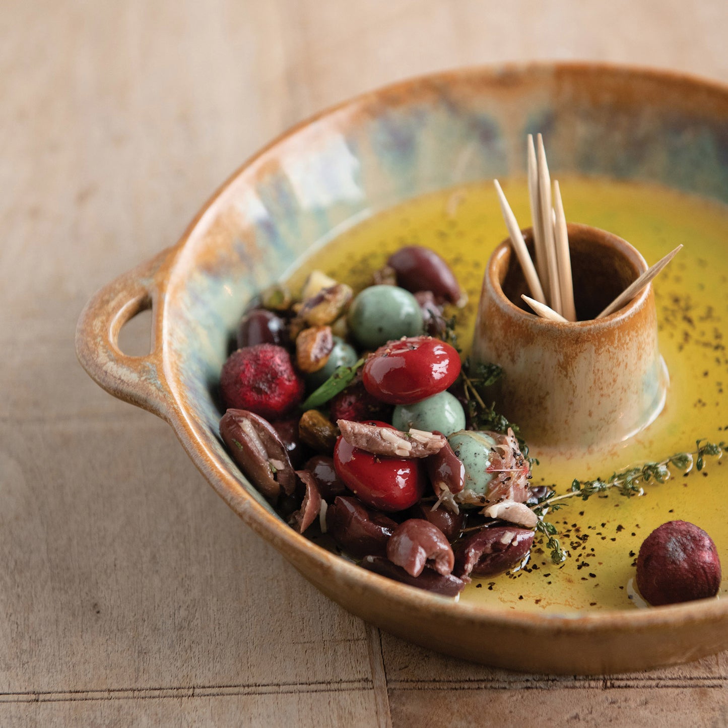 Stoneware Dish w/ Toothpick Holder