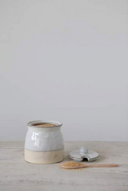 Stoneware Sugar Pot w/ Spoon