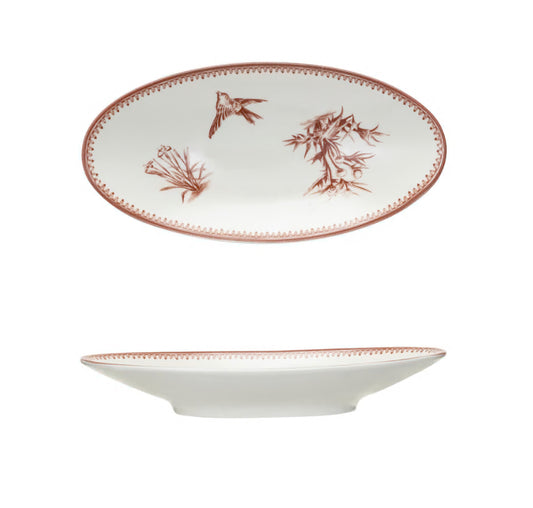 Stoneware Plate w/ Vintage Bird/Botanical