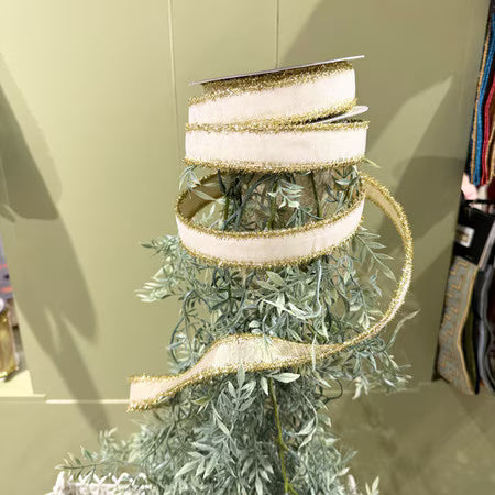 JME 1" Velvet Metallic Dupion Fused Tinsel Edge Ribbon