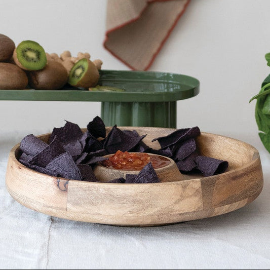Mango Wood Lazy Suzan Server/Chip & Dip