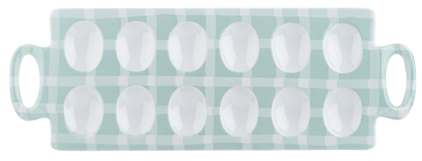 Blue Gingham Deviled Egg Platter w/ Handles