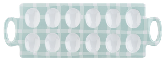 Blue Gingham Deviled Egg Platter w/ Handles