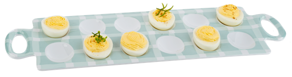 Blue Gingham Deviled Egg Platter w/ Handles