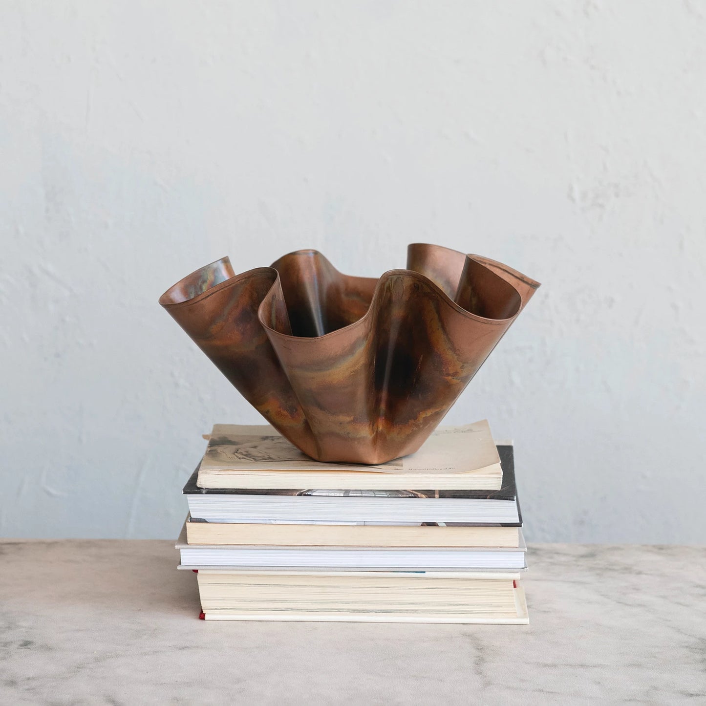 Metal Ruffled Bowl, Oxidized Copper
