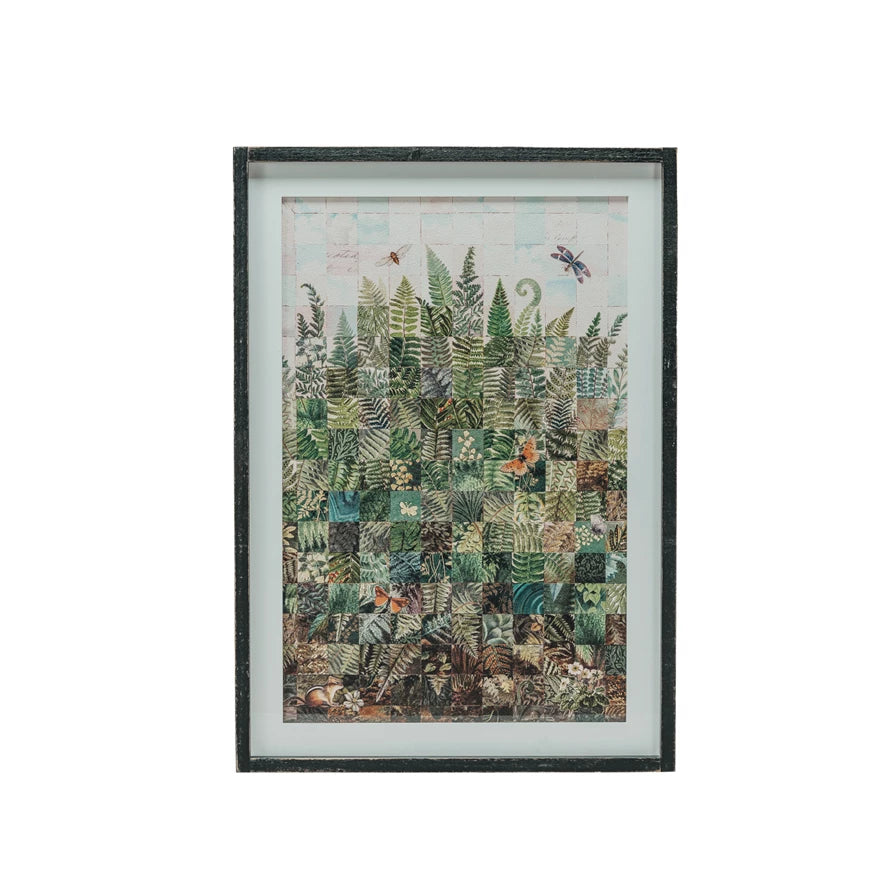Wood Framed Glass Wall Décor w/ Fern Fronds Print
