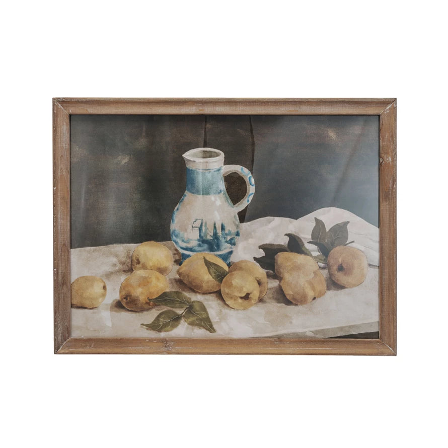 Framed Glass Wall Décor w/ Lemons & Pitcher