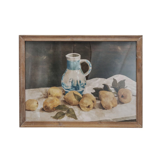 Framed Glass Wall Décor w/ Lemons & Pitcher