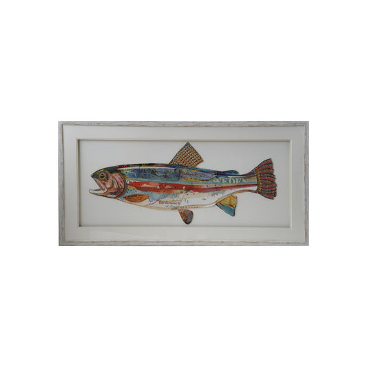 Framed Shadow Box w/ Paper Collage Fish
