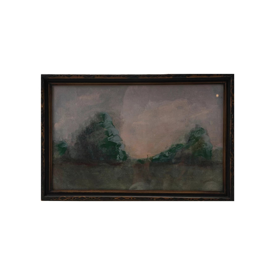 Wood Framed Glass Wall Décor with Landscape