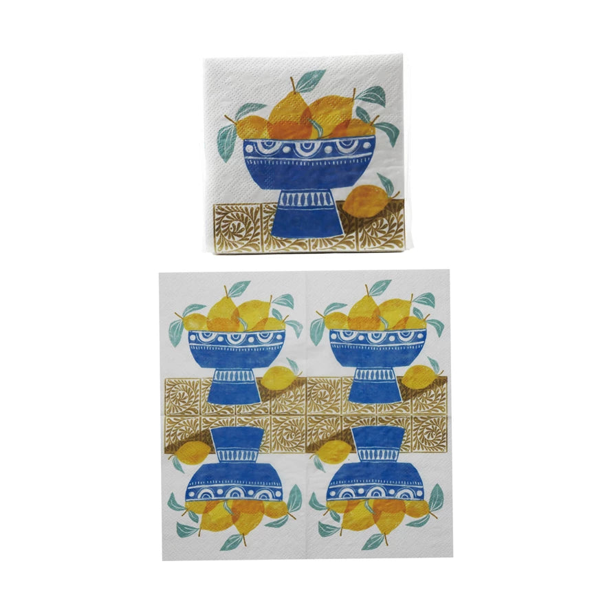 Paper Cocktail Napkins with Fruit in Bowl Pattern