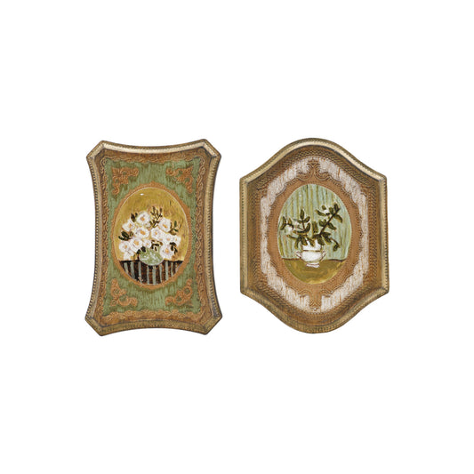 Wall Décor w/ Flowers in Vase, Antique Gold Finish
