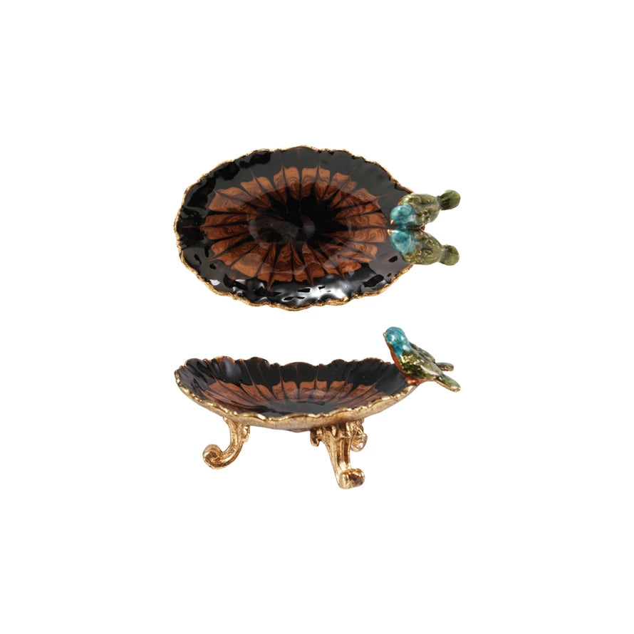 Eneameled Jewelry Dish w/ 3D Birds