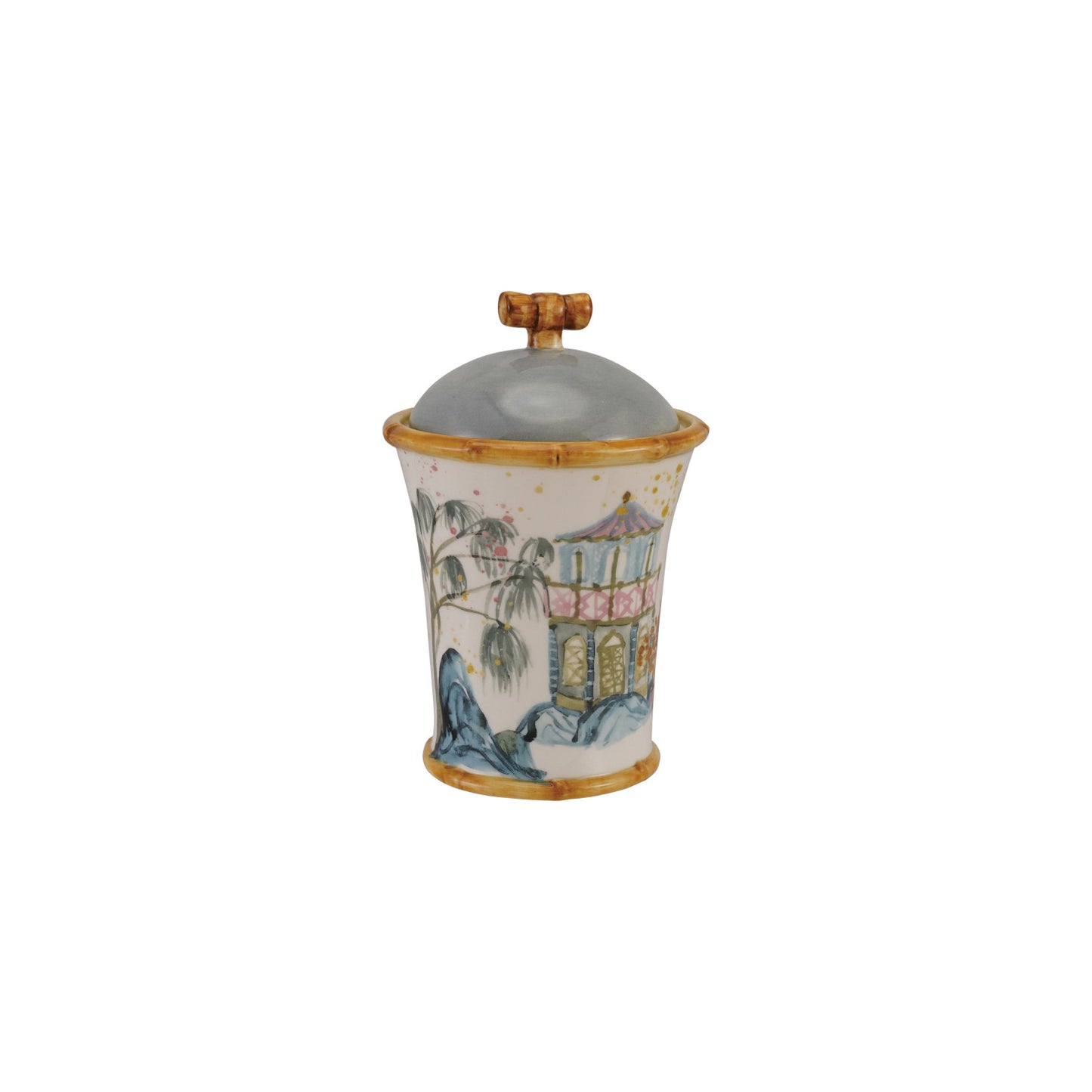 Stoneware Canister w/ Bamboo Style Edges