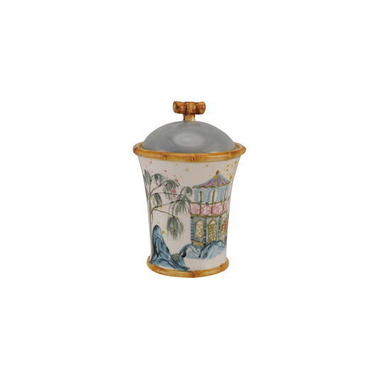 Stoneware Canister w/ Bamboo Style Edges