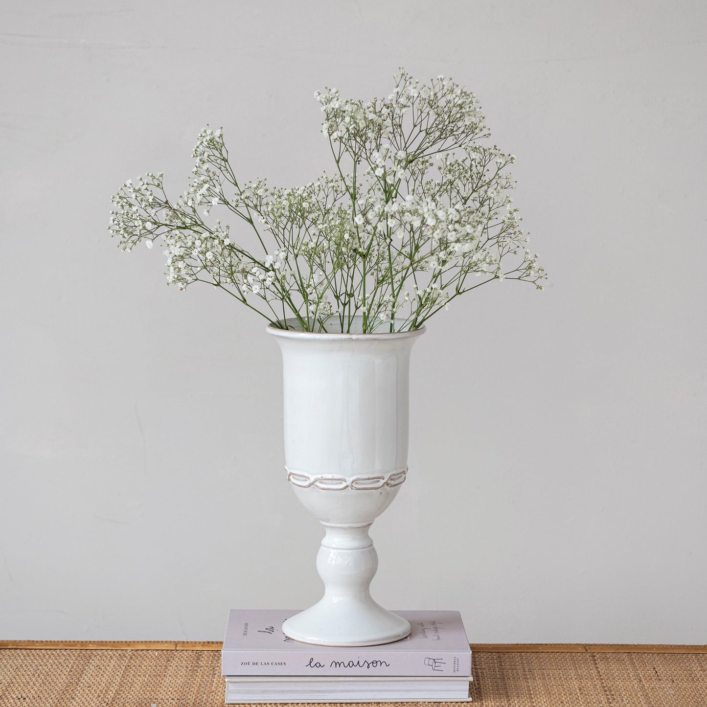Stoneware Urn, Reactive Glaze, White