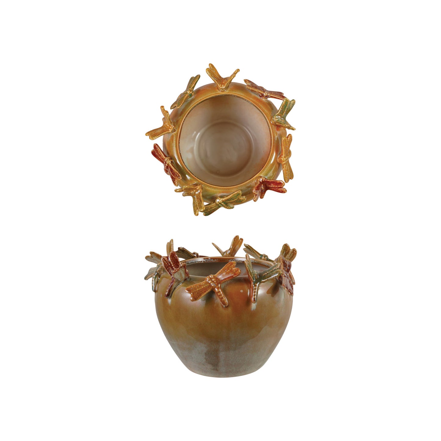 Stoneware Planter with 3D Dragonflies