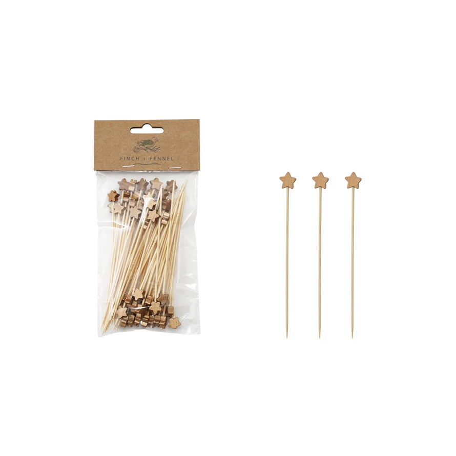 Bamboo Single Use Skewers with Star Shaped Handles