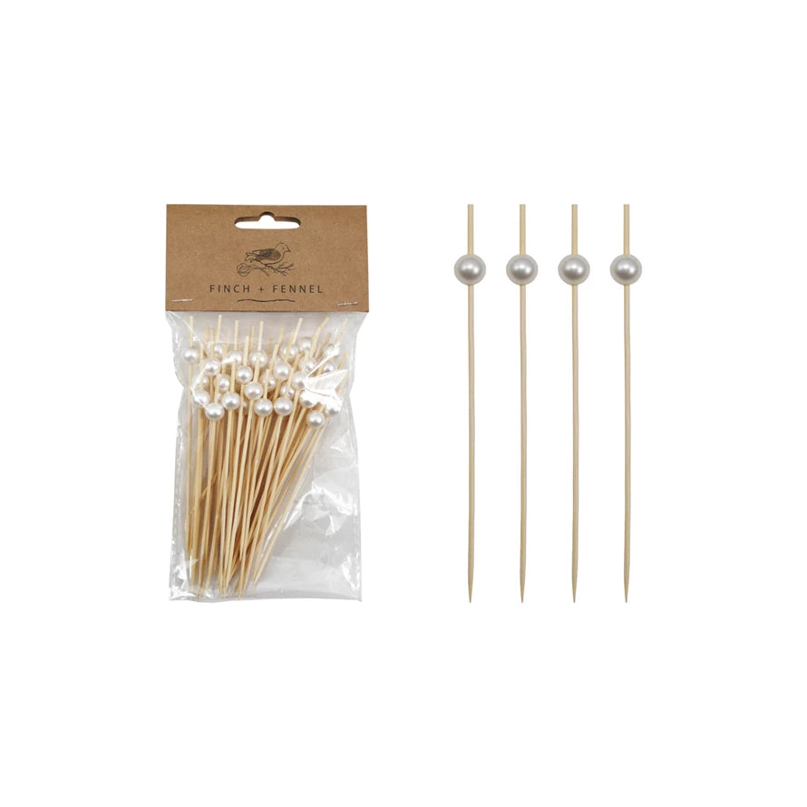 Bamboo Skewers w/ Faux Pearl Handles