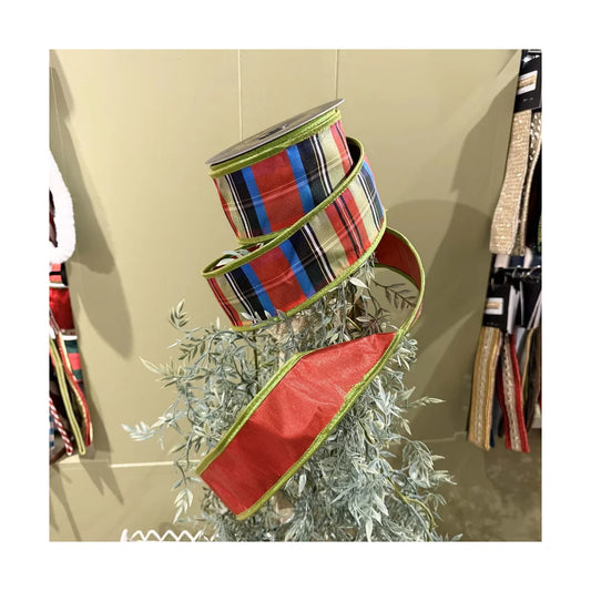 JME 2.5" Stripe Metallic Dupion Red/Green Metallic Piping