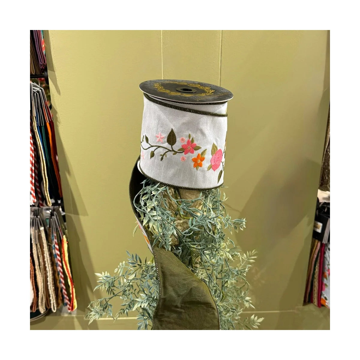 JME 4" Embroidered Floral Vine Dupion Ribbon