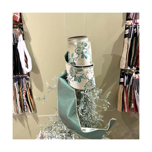 JME 4" Floral Jacq Dupion Fused Ribbon
